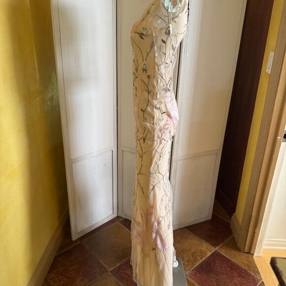 Too Tang Embroidered Maxi Gown – Apricot w/Birds & Floral Detailing -NWT, Size S - Picture 4 of 12